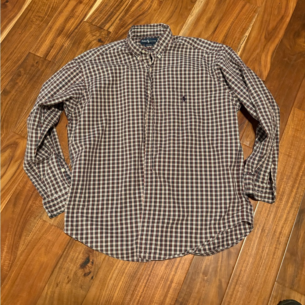 Ralph Lauren Big‎ Shirt Plaid Button Down Men’s Large Cotton Long Sleeve (0949)